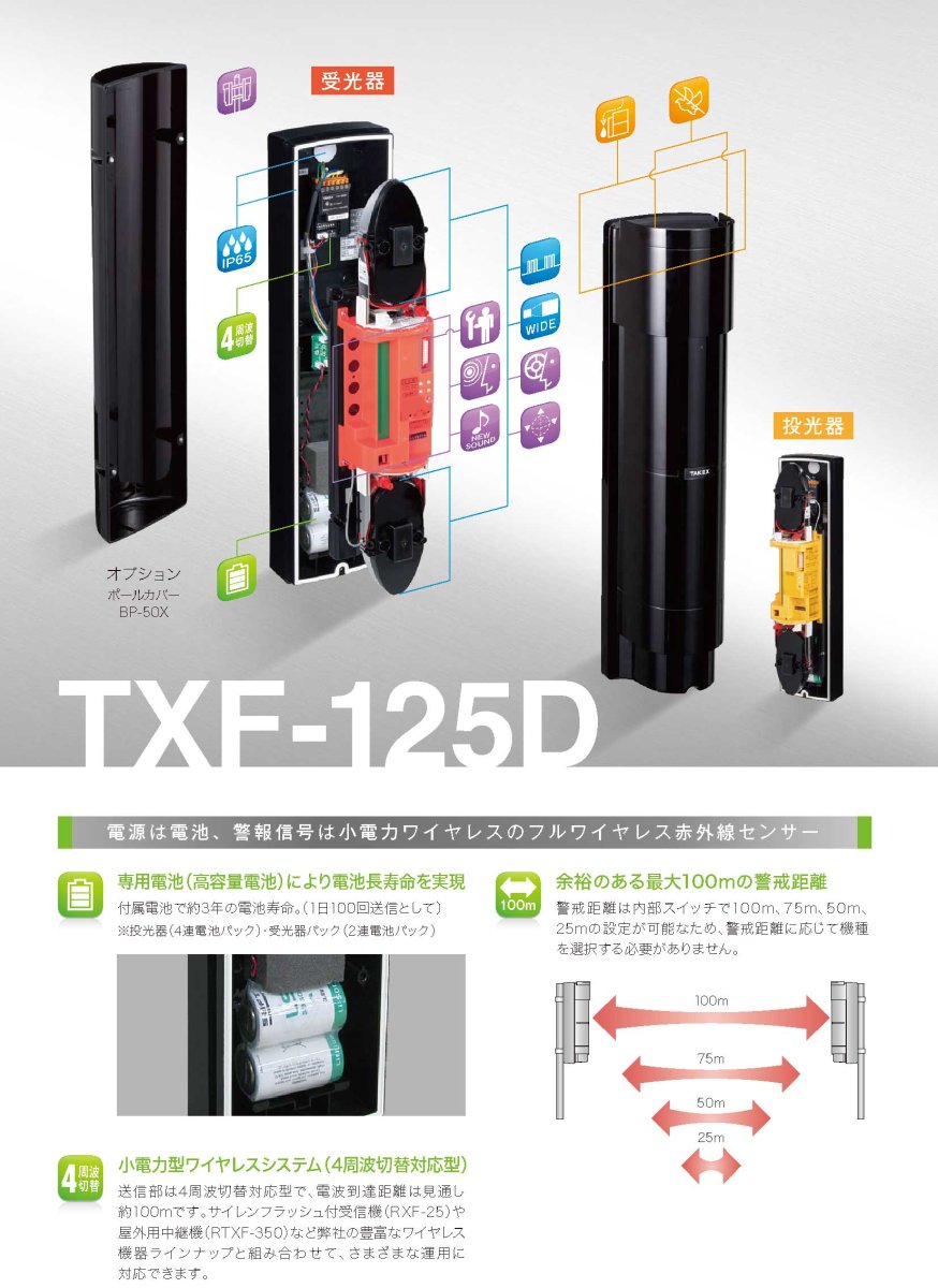 TXF-125D 電池式 赤外線センサ 送信機 (4周波切替対応型/二重変調方式) TAKEX 竹中エンジニアリング TAKEX 竹中エンジニアリング セキュリティストア 【Security Store】