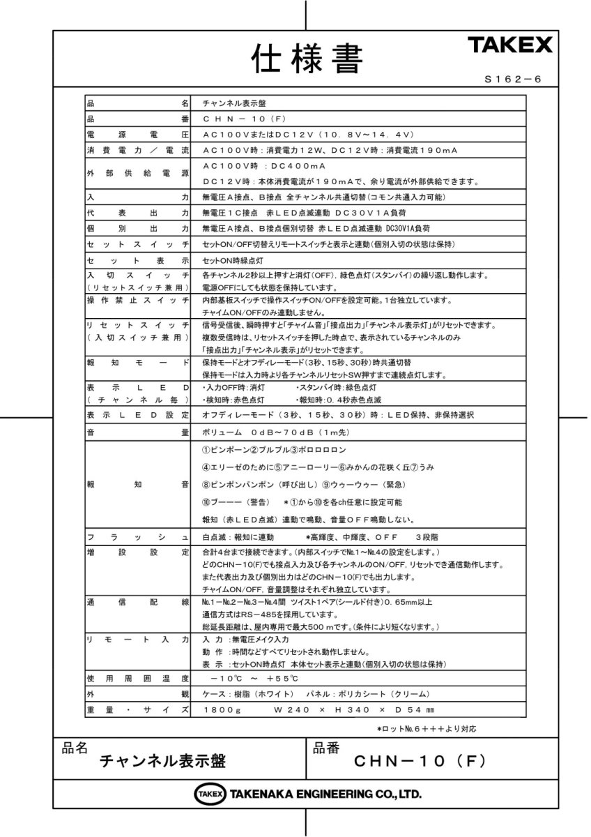 CHN-10(F) チャンネル表示盤 TAKEX 竹中エンジニアリング TAKEX 竹中エンジニアリング セキュリティストア 【Security Store】