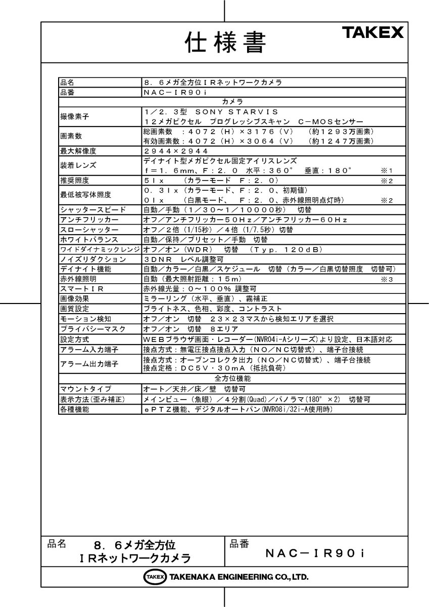 NAC-IR90i 8.6メガ全方位IRネットワークカメラ TAKEX 竹中エンジニアリング TAKEX 竹中エンジニアリング セキュリティストア 【Security Store】