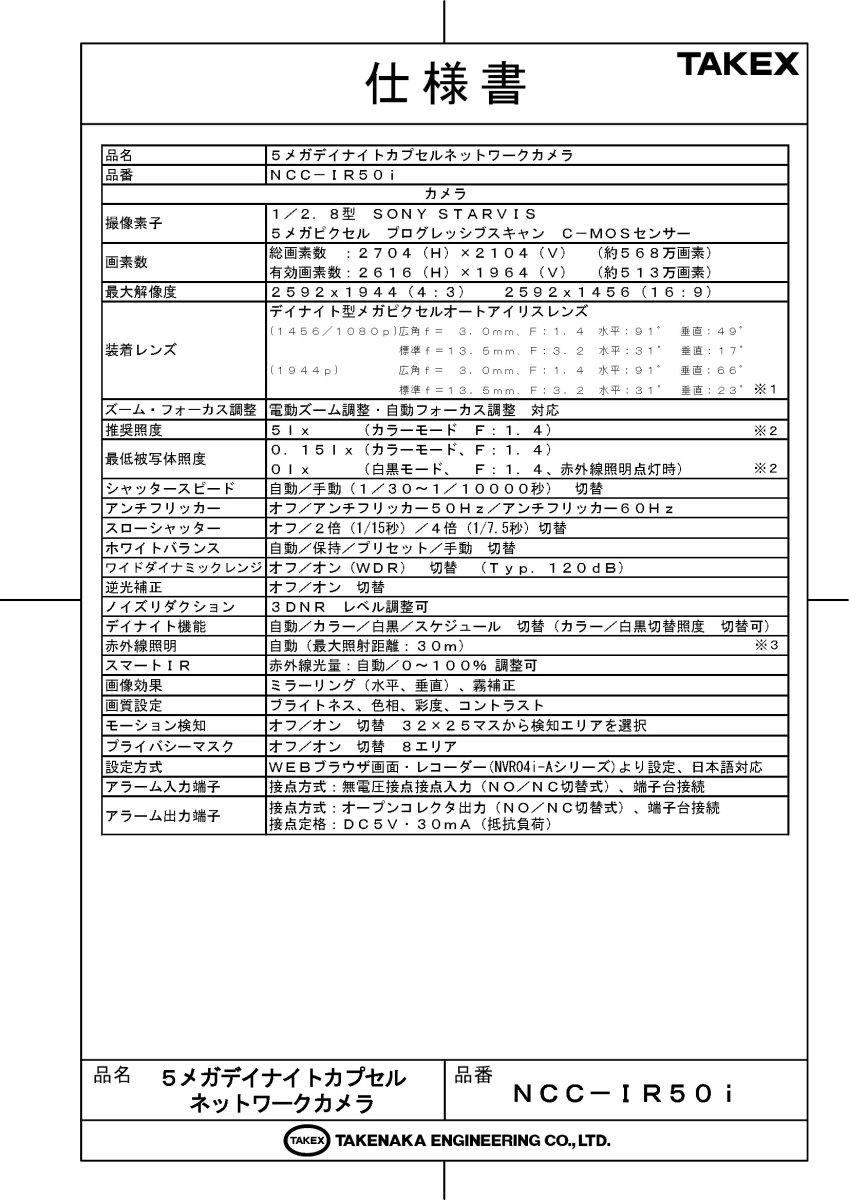 NCC-IR50i 5メガデイナイトカプセルネットワークカメラ TAKEX 竹中エンジニアリング TAKEX 竹中エンジニアリング セキュリティストア 【Security Store】