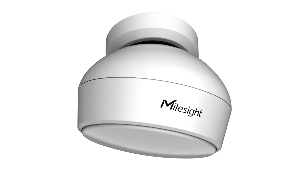 Milesight VS370 レーダー式在室検知センサの製品写真。天井や壁面に磁石ブラケットで設置された白くコンパクトな円形のセンサ。会議室やオフィス空間で、微細な動きも逃さず正確に在室を検知しているイメージ。