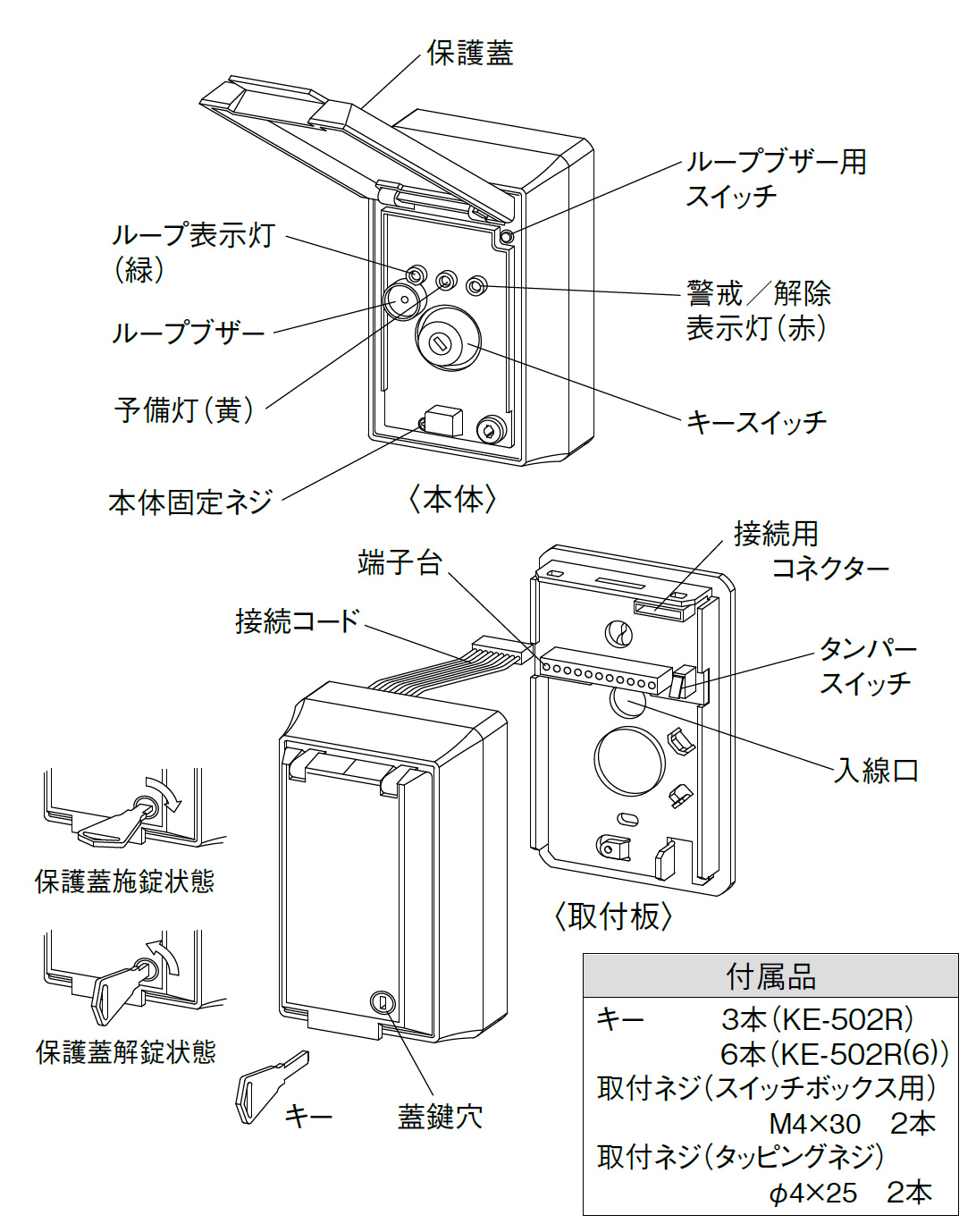 KE-502R 3LED表示灯付キースイッチ 3路用 製品画像