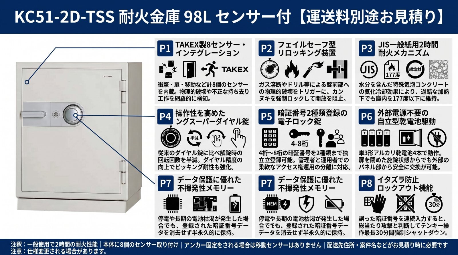 耐火金庫 KC51-2D-TSS センサー付 外観画像