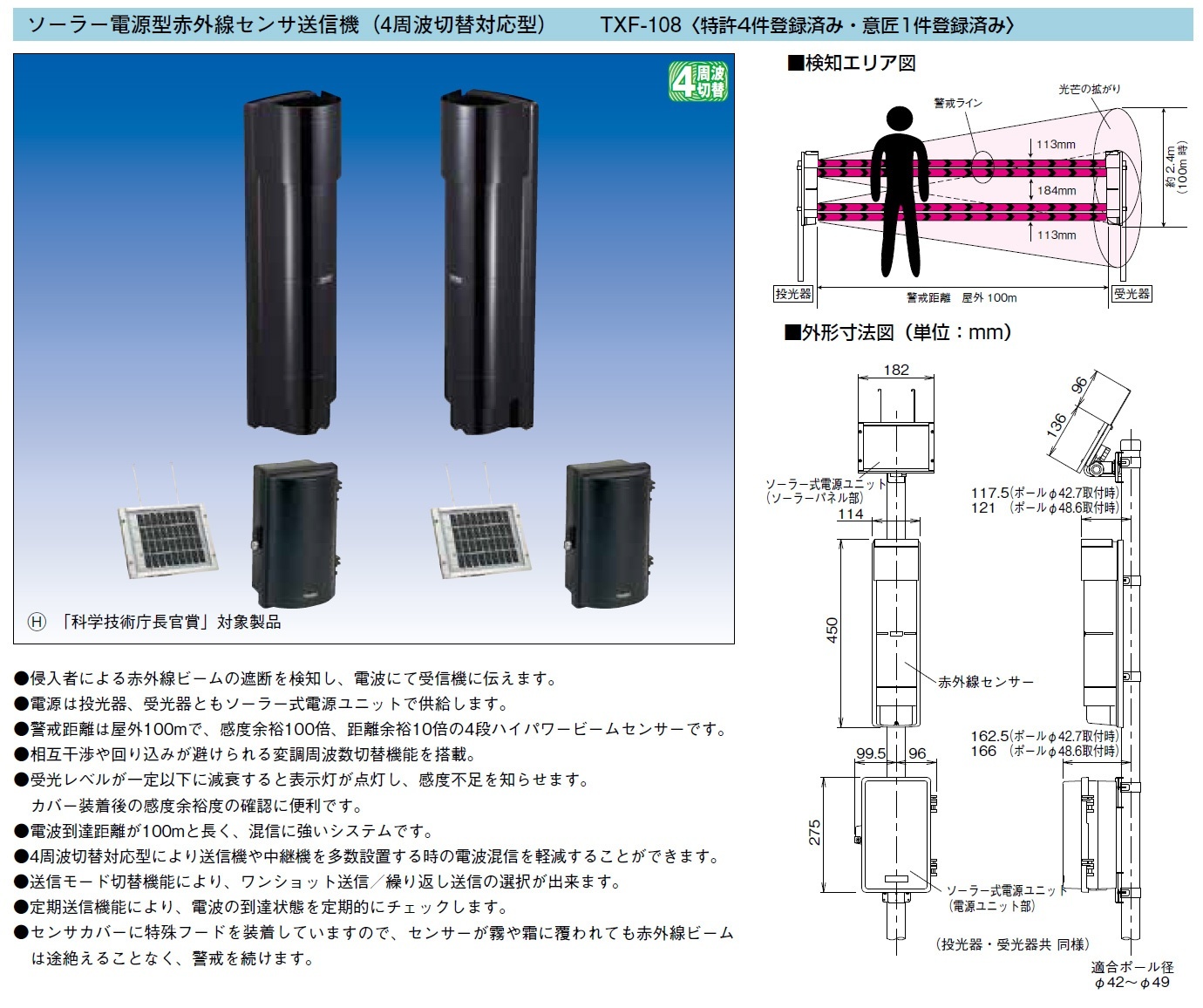 TXF-108 ソーラー電源型赤外線センサ送信機