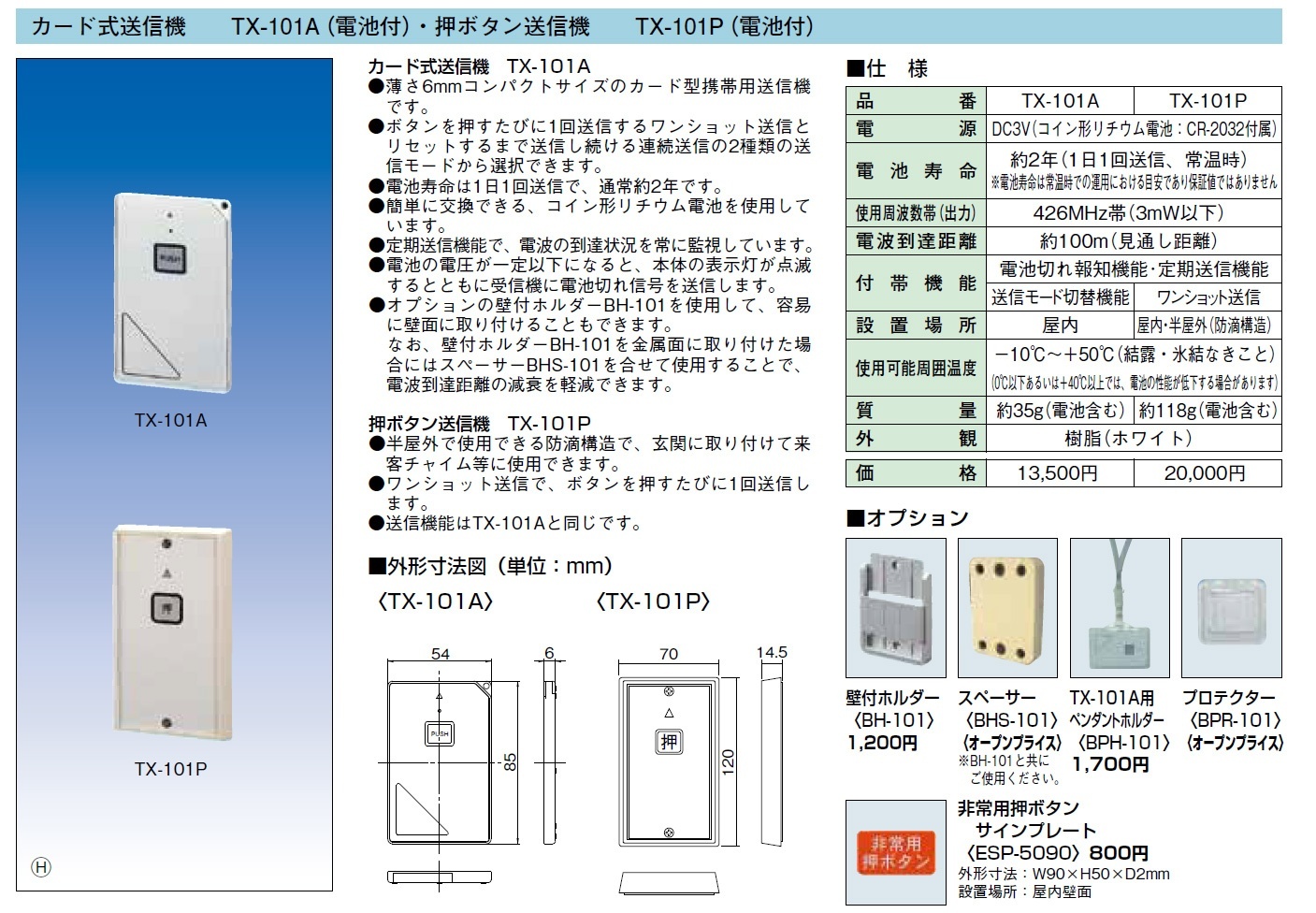 TX-101P 押ボタン送信機