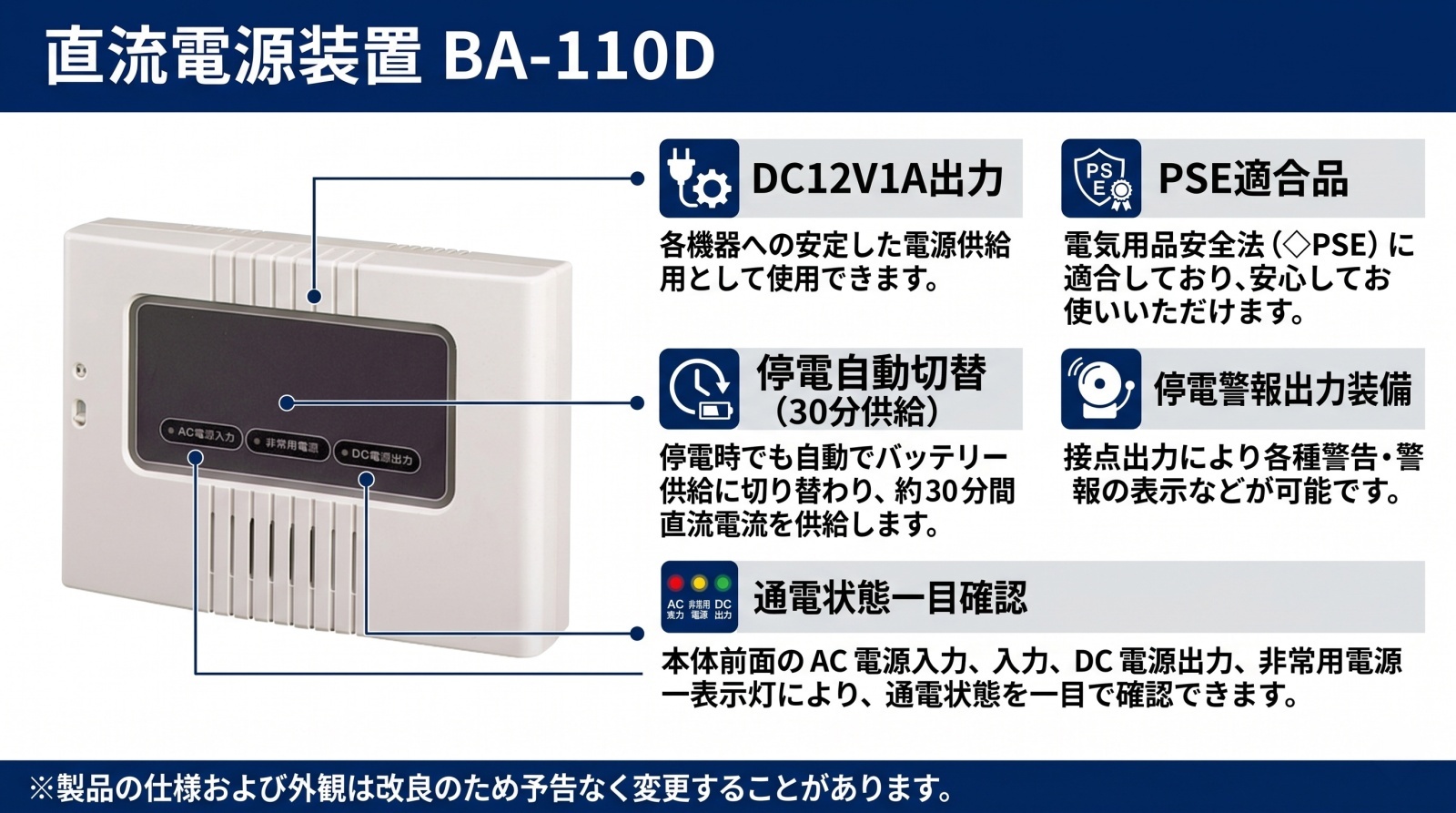 直流電源装置 BA-110D 製品画像