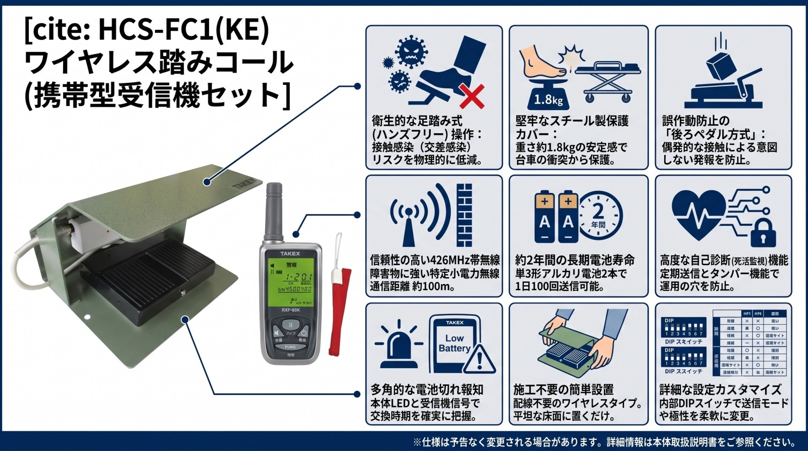 HCS-FC1(KE) ワイヤレス踏みコール 外観画像