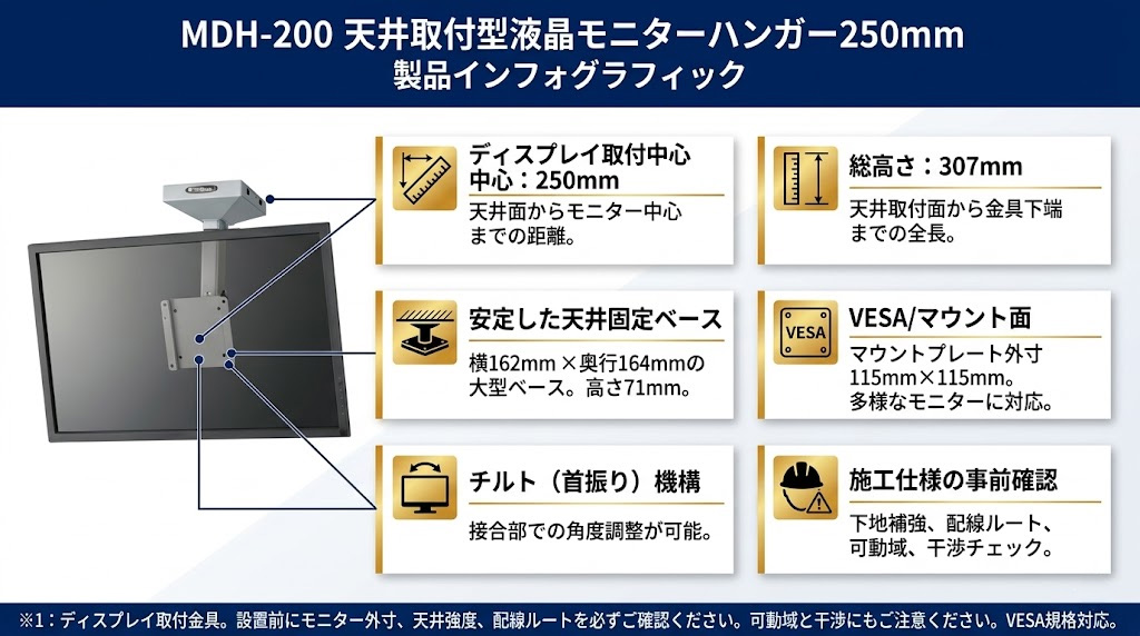 MDH-200 天井取付型液晶モニターハンガーの製品画像