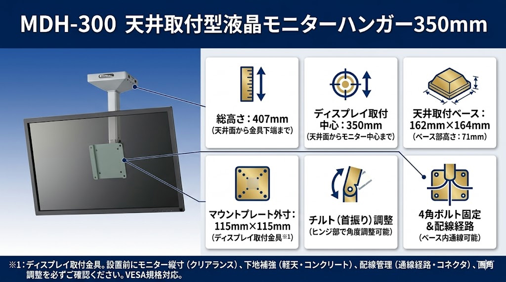 MDH-300 天井取付型液晶モニターハンガー