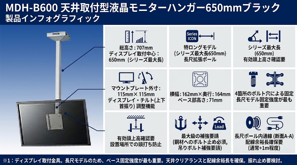 MDH-B600 天井取付型液晶モニターハンガー