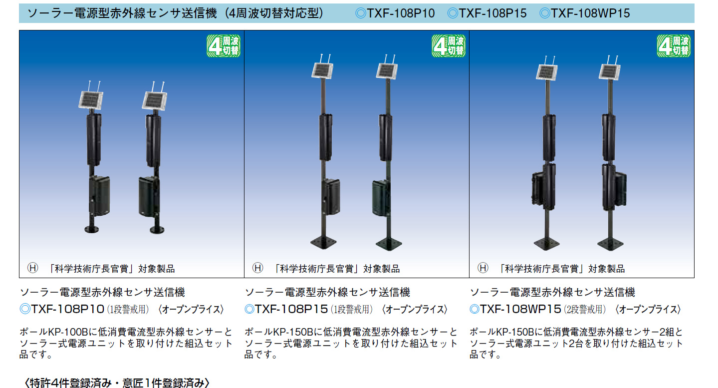 TXF-108P15 ソーラー電源型赤外線センサ送信機