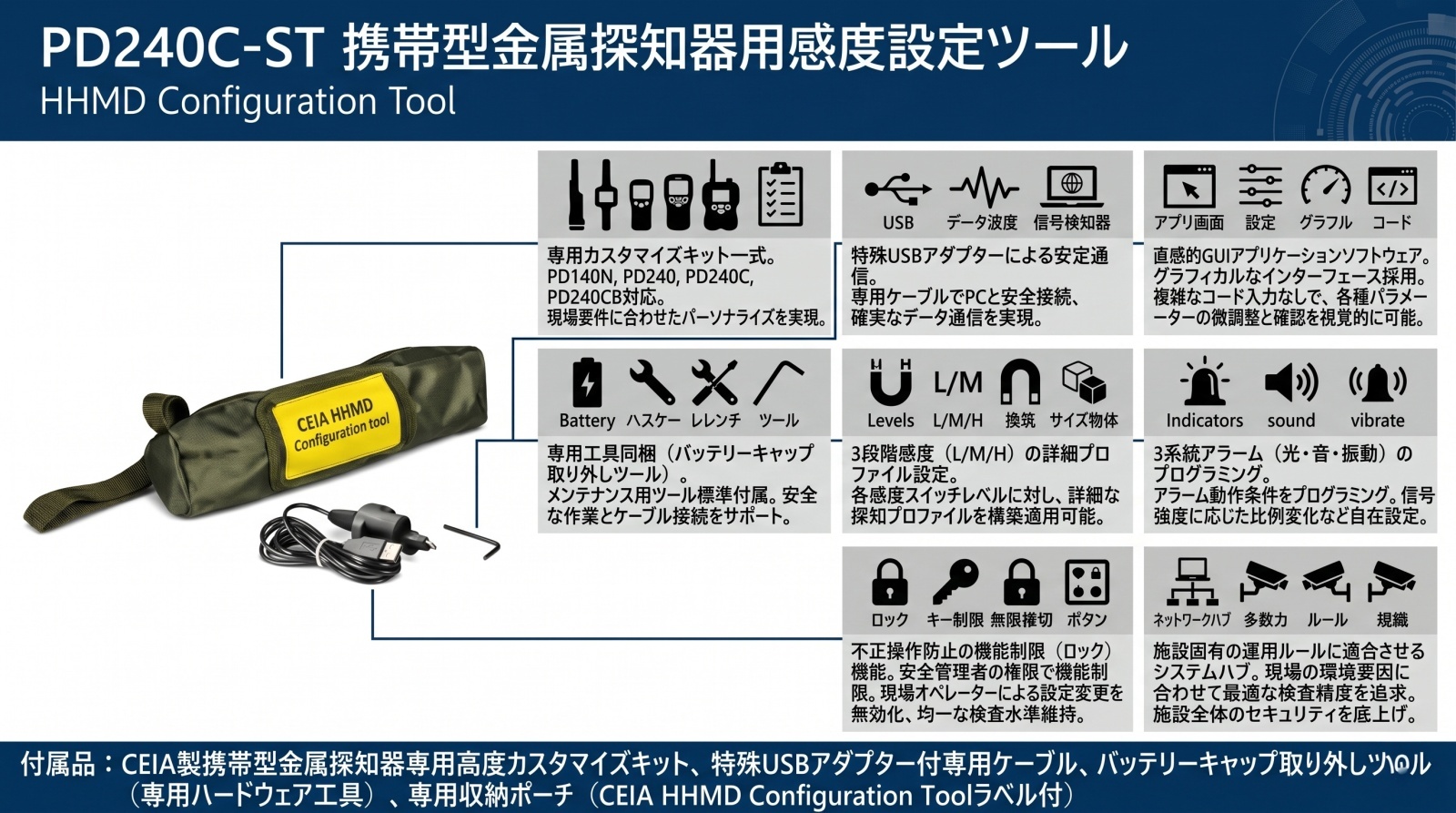 PD240C-ST 携帯型金属探知器用感度設定ツールの外観