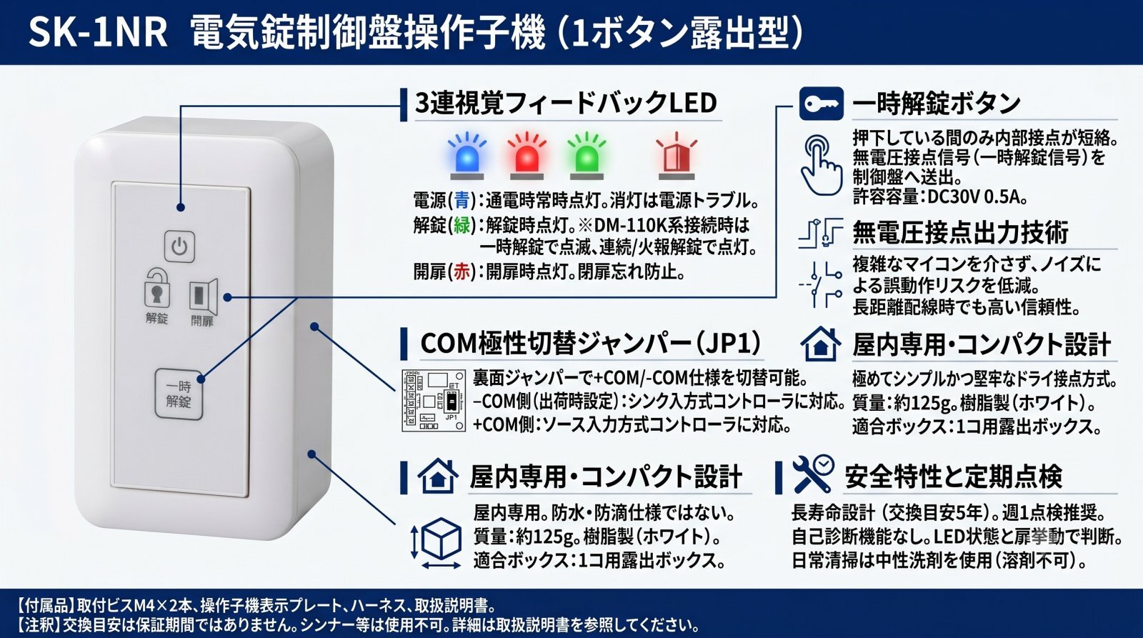 SK-1NR 電気錠制御盤操作子機 (1ボタン露出型) 製品画像