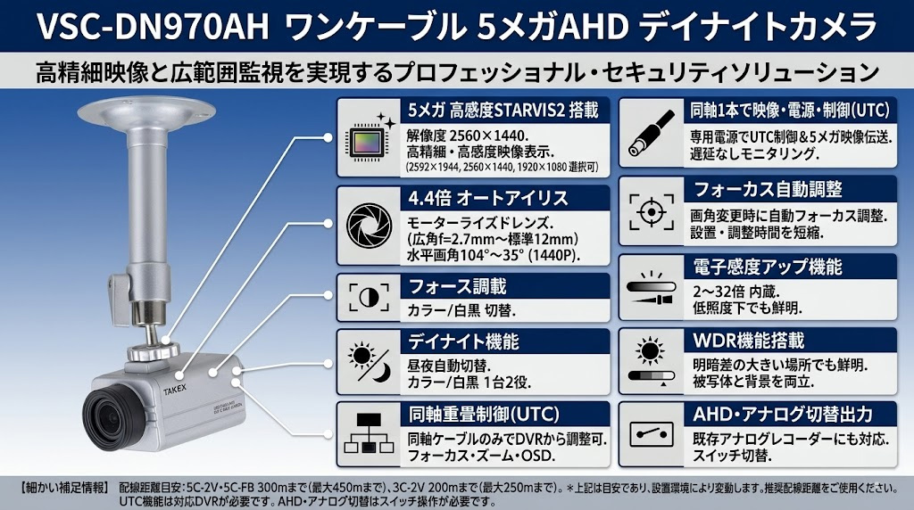 VSC-DN970AH ワンケーブル 5メガAHD デイナイトカメラ 製品画像