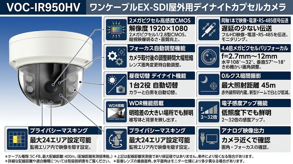 VOC-IR950HV ワンケーブルEX-SDI屋外用デイナイトカプセルカメラ 製品画像