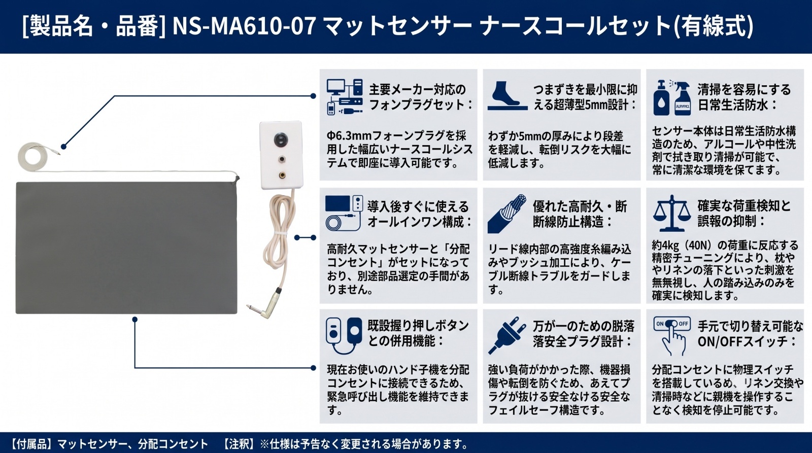 NS-MA610-07 マットセンサー ナースコールセット 外観画像